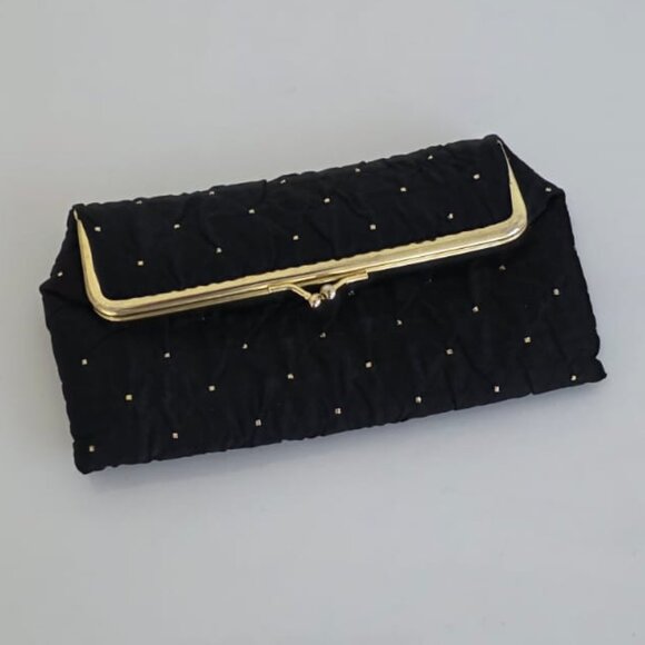 Oscar De La Renta Black with Gold beads Clutch Bag with Mirror LIKE NEW! - Picture 2 of 10